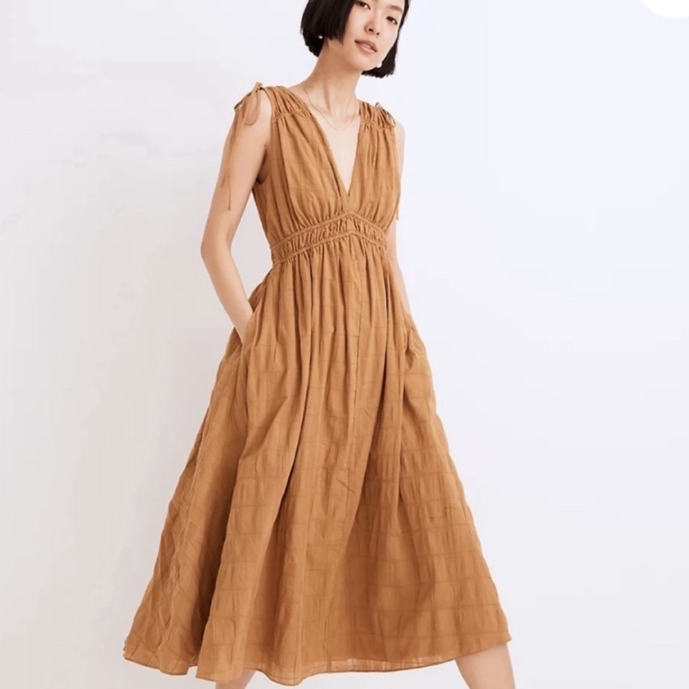 Madewell Joanna Smocked Windowpane Midi Dress